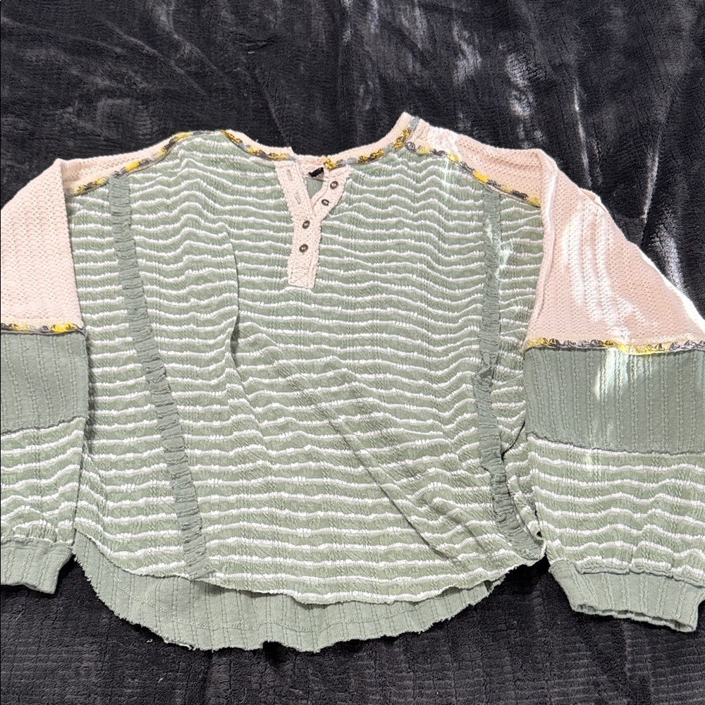 Miss Me Green and Cream Striped Blouse
